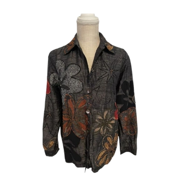 Pure Silk Witchy Whimsigoth Floral Beaded Embroidered Artsy Blouse/Jacket Sz M - Picture 3 of 10